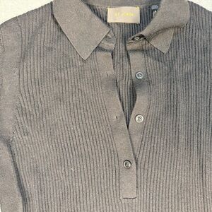 St. John Black Long Sleeve Button-Down Polo Top